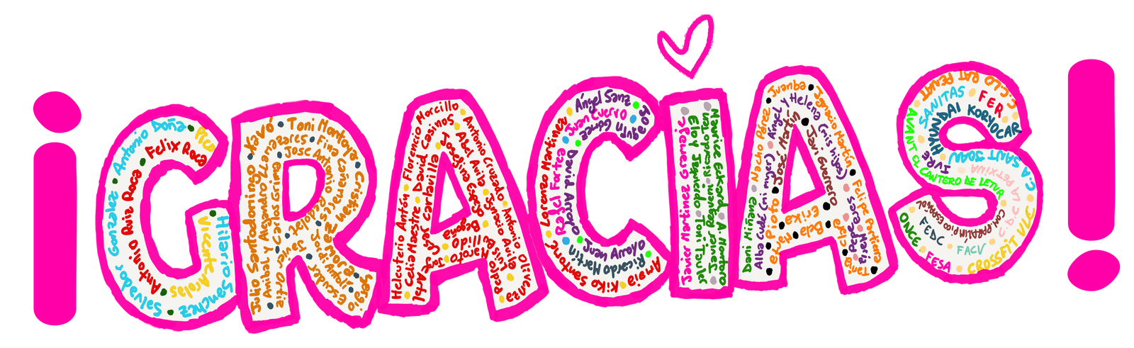 Palabra Gracias rellena de nombres, que es enlace a la página de agradecimientos