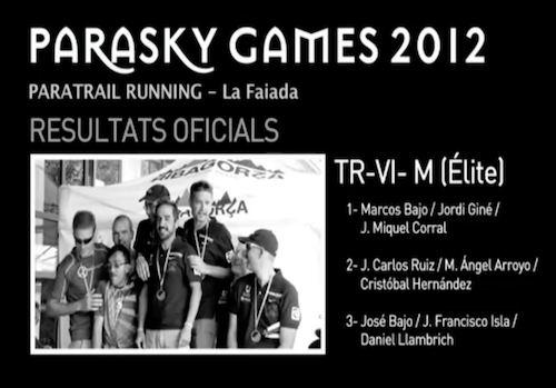 Foto del podio de mi categoria en esta carrera de montaña y al lado las clasificaciones, fuímos 2º