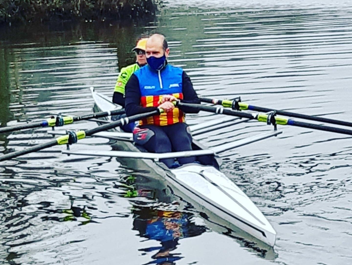 Foto en el doble olímpico con Pepi, una compañera de la selección, en una concentración