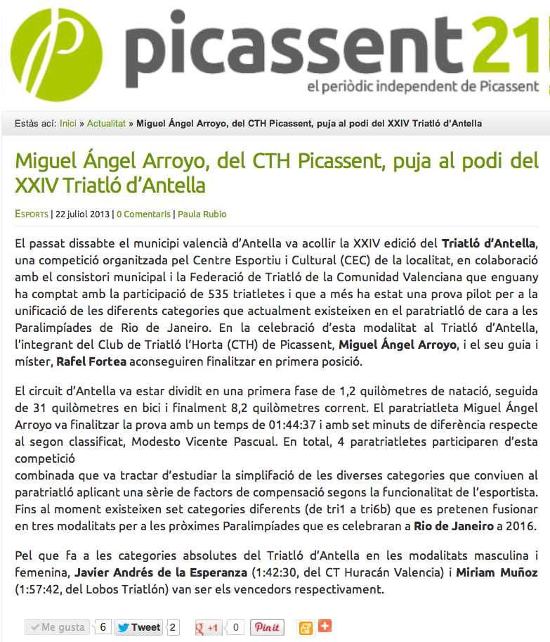 Noticia Triatlón Antela 2013