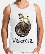 Diseño de camiseta rueda Valencia, en la rueda delantera se ve la ciudad de Valencia