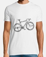Diseño de camiseta Partes de una bici, donde el propio dibujo de la bici indica el nombre de cada parte de esta