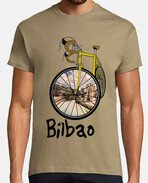 Diseño de camiseta rueda Bilbao, en la rueda delantera se ve la ciudad de Bilbao