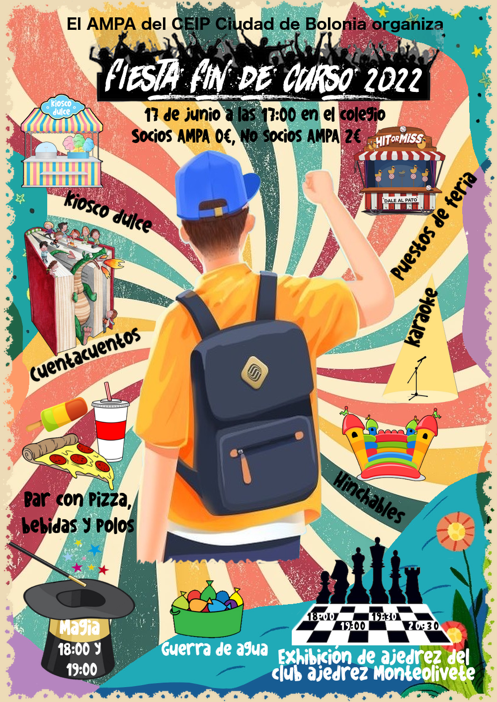 Cartel Fiesta fin de curso CEIP Ciudad de Bolonia 2022